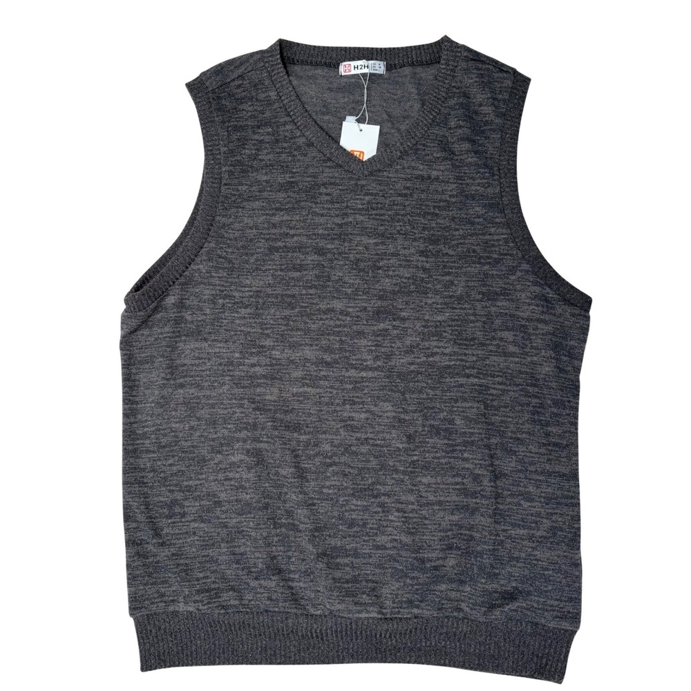 H2H Men's Sweater Vest V-Neck Gray Knit Sleeveless Casual Layering Medium NWT